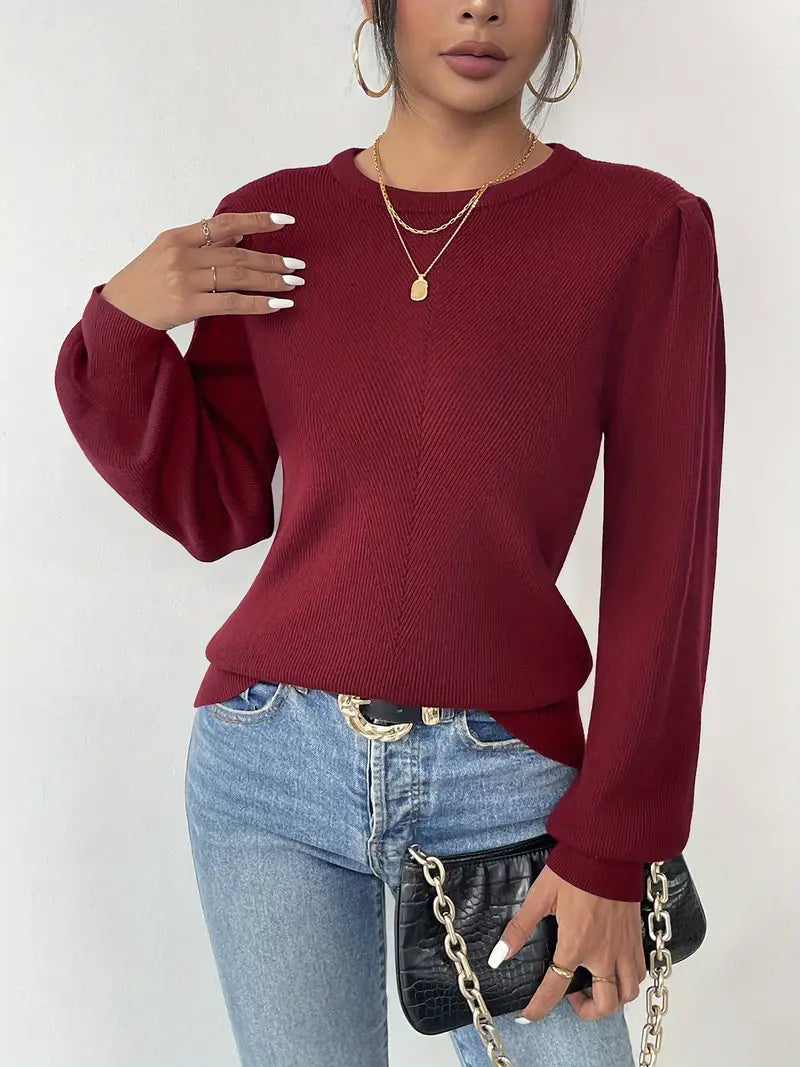 Damen Pullover Gestrickt Pullover Rundhalsausschnitt Elegant Pullover Tops Sweatshirt