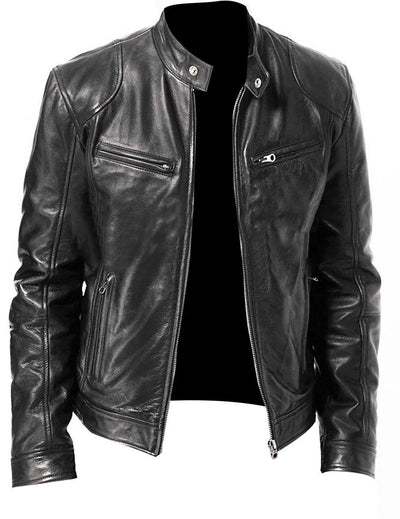 Ethan - Herren-Motorrad-Lederjacke Slim Fit Kurzmantel