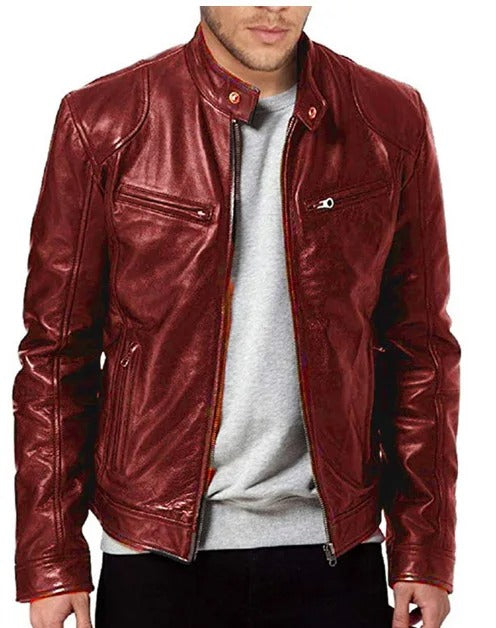 Ethan - Herren-Motorrad-Lederjacke Slim Fit Kurzmantel