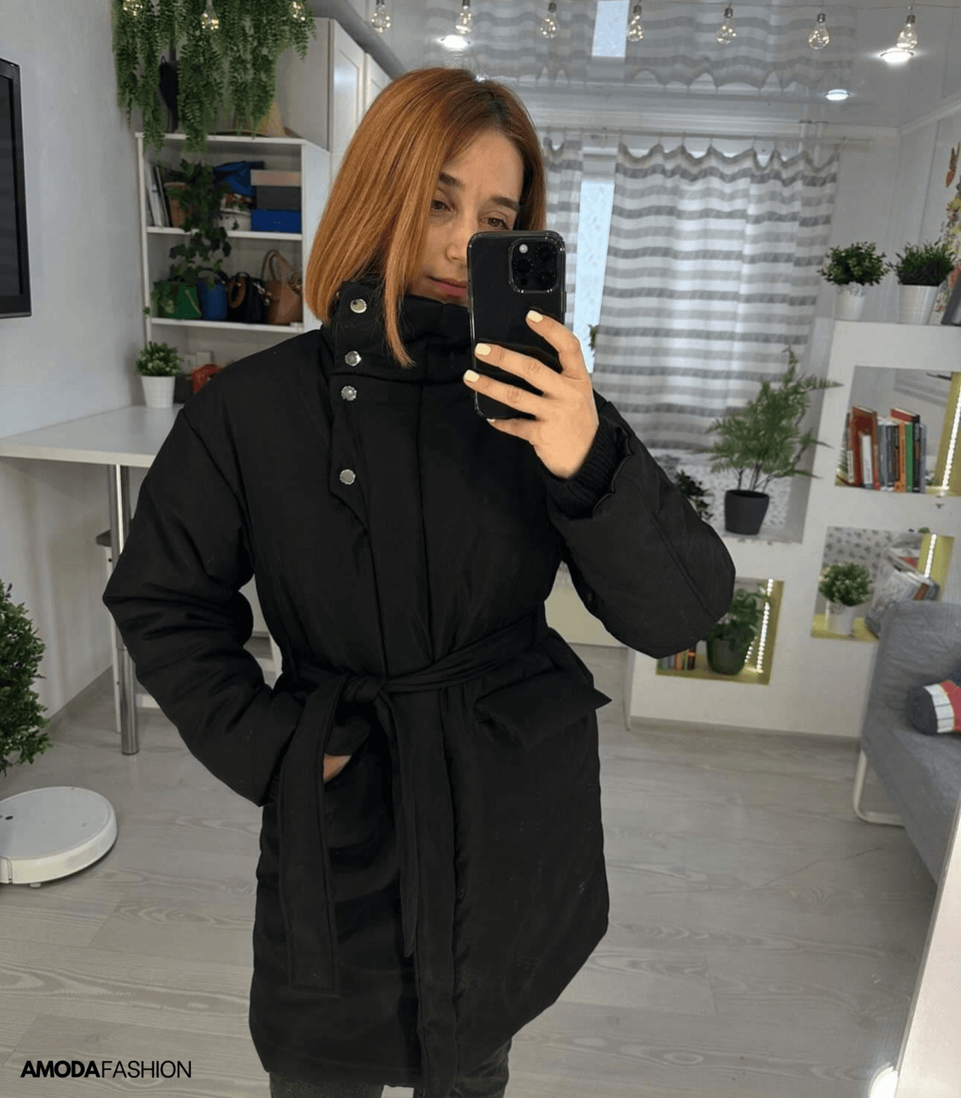 Vintage Puffer-Bürojacke mit Gürtel