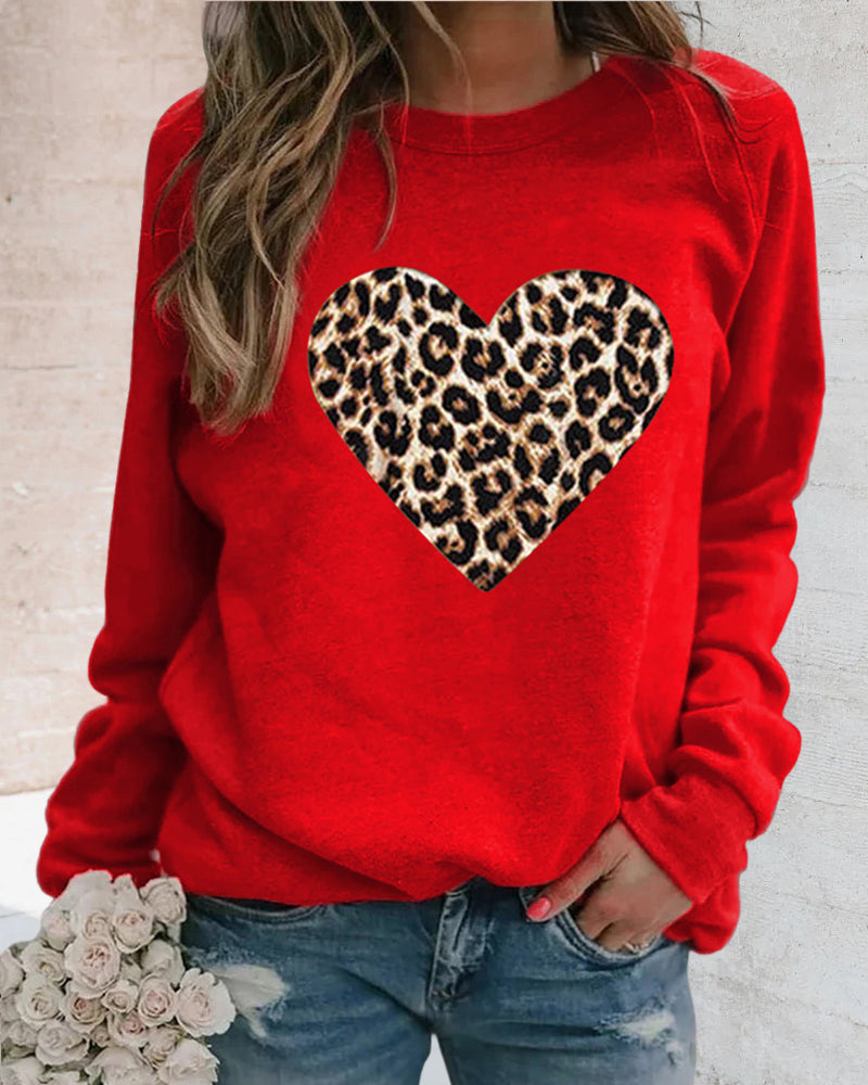 Langarm-Sweatshirt mit Leoparden-Herz-Print