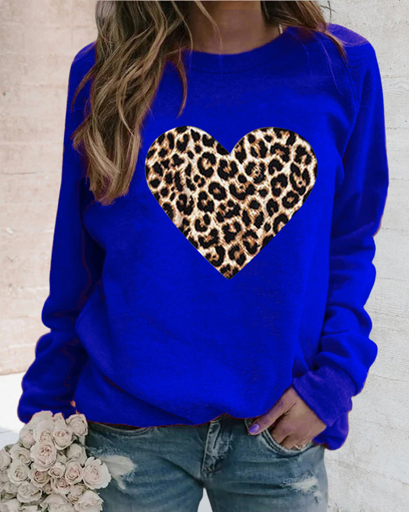 Langarm-Sweatshirt mit Leoparden-Herz-Print