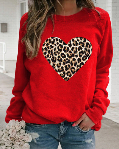 Langarm-Sweatshirt mit Leoparden-Herz-Print