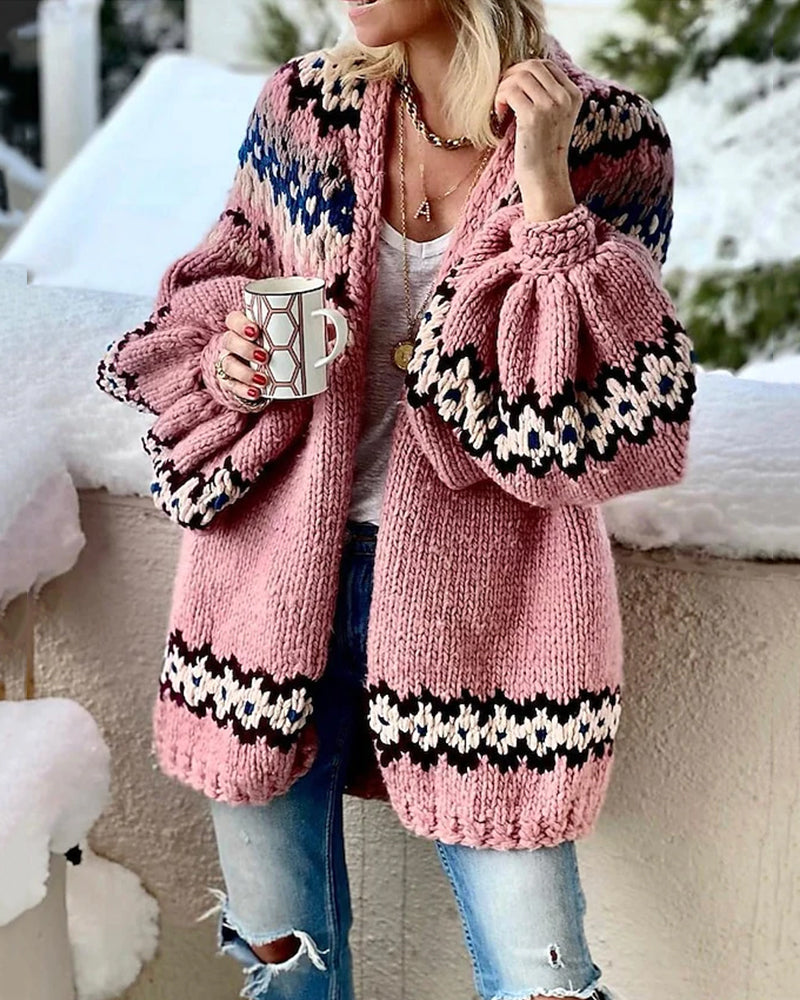 Bedruckter Cardigan mit Laternenärmeln