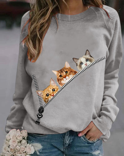 Pullover mit Cat-Print