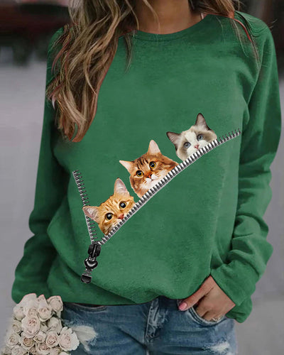 Pullover mit Cat-Print