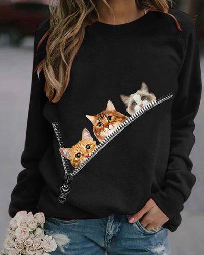 Pullover mit Cat-Print