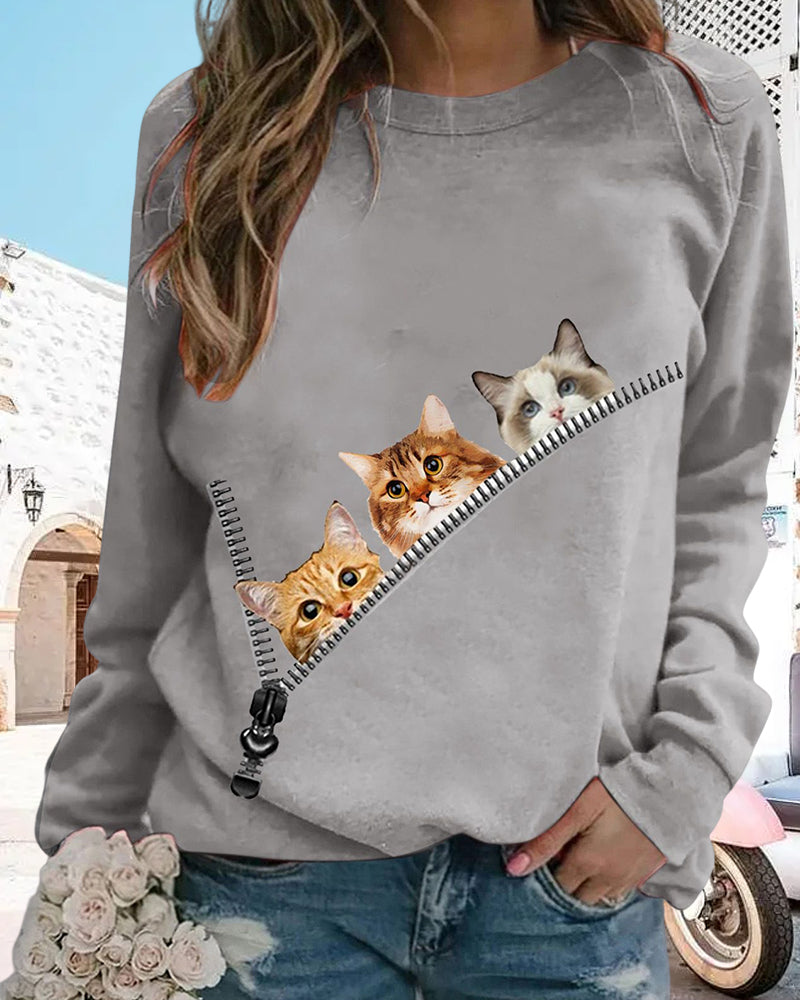 Pullover mit Cat-Print