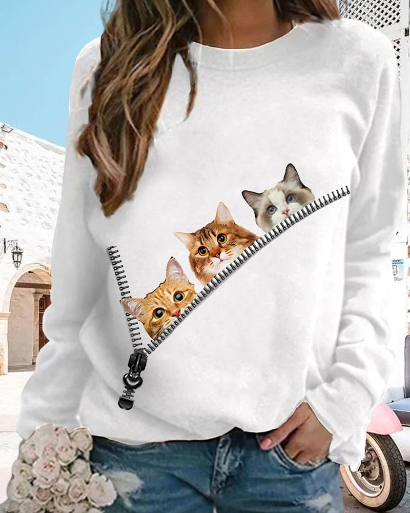 Pullover mit Cat-Print