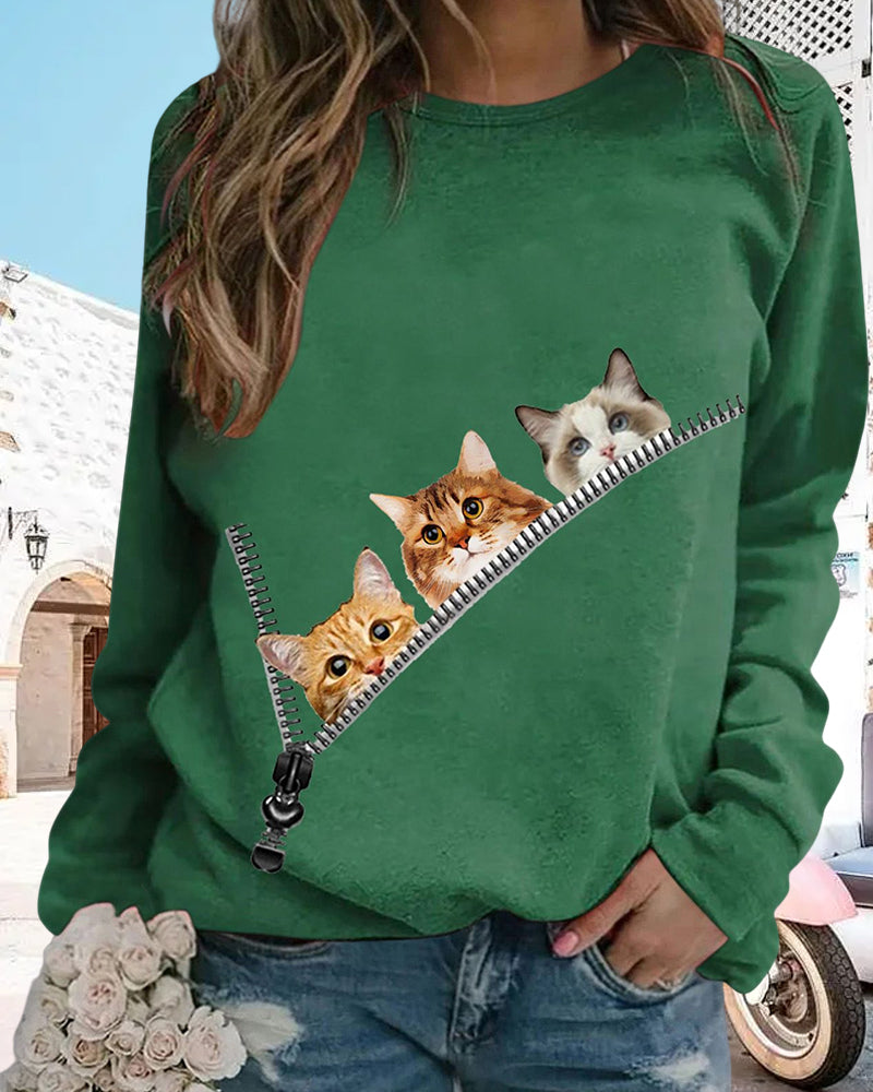 Pullover mit Cat-Print