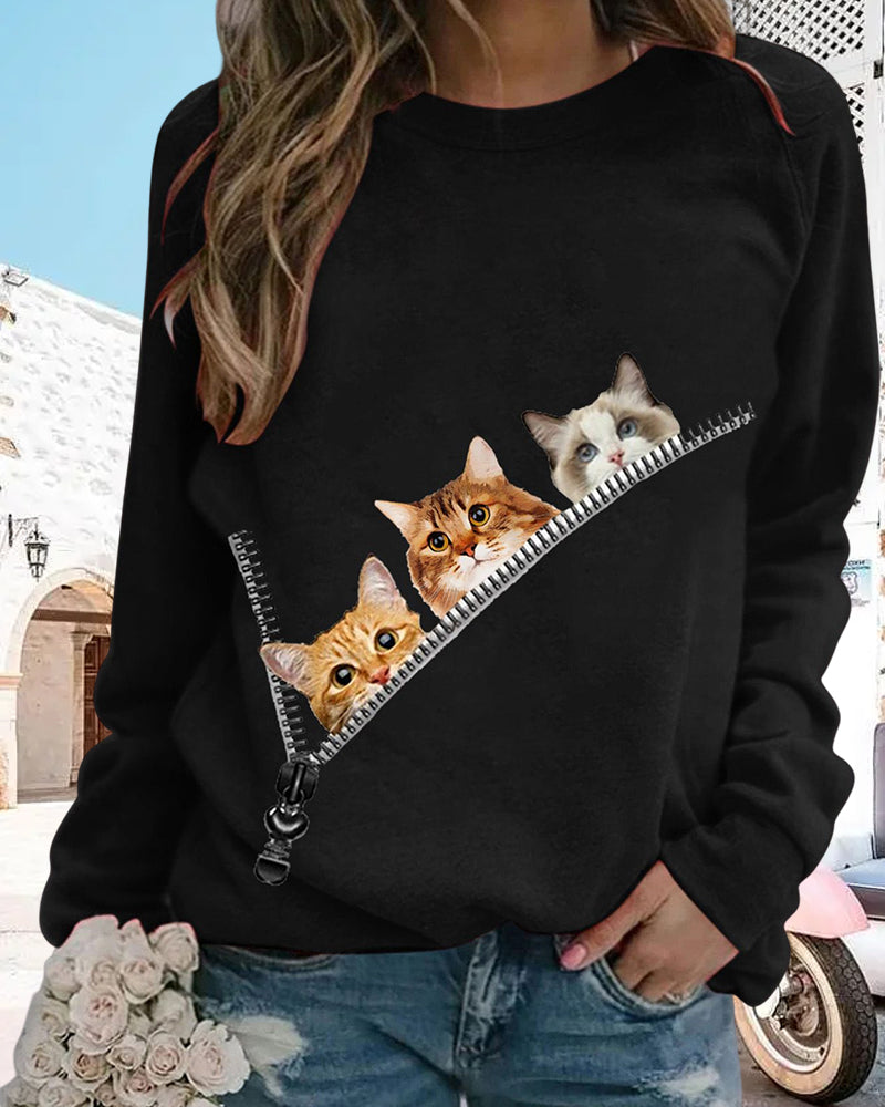 Pullover mit Cat-Print