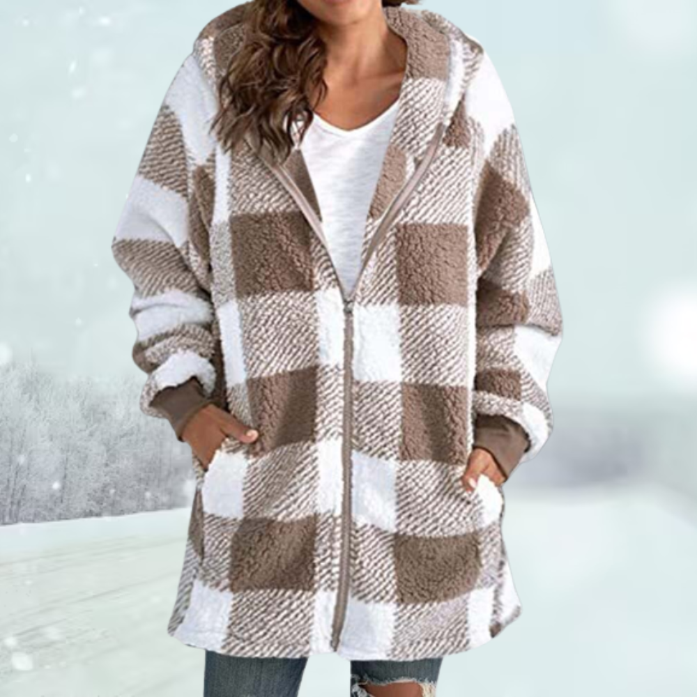 Anastasia - Gemütliche karierte Winterjacke mit Kapuze