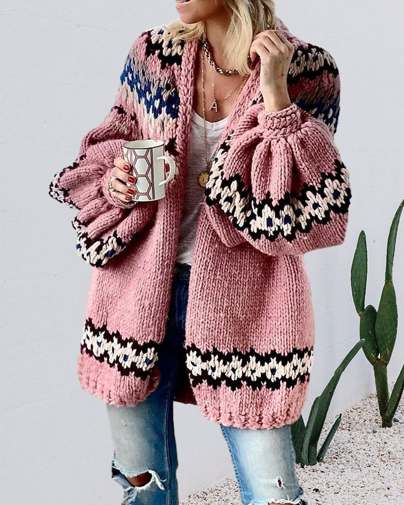 Bedruckter Cardigan mit Laternenärmeln